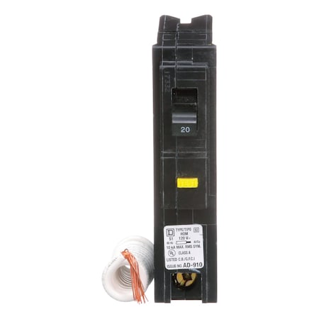 Square D Miniature Circuit Breaker, HOM Series, 20A, 1 Pole, 120V AC, 10kA, A Curve HOM120GFICP
